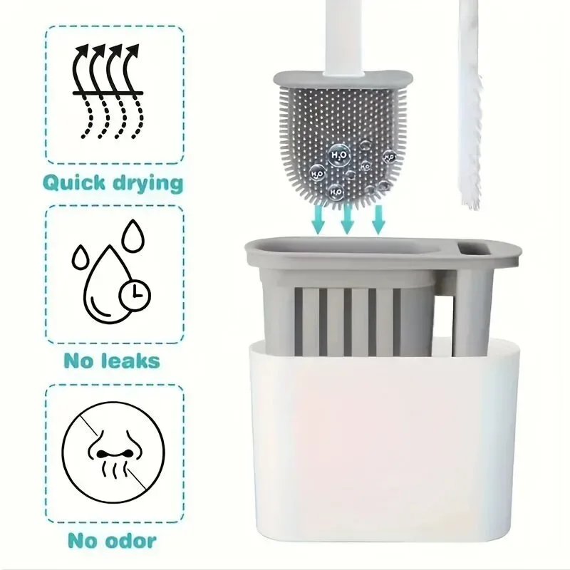 3 in 1 Silicone Toilet Brush with Holder - Black — photo 4