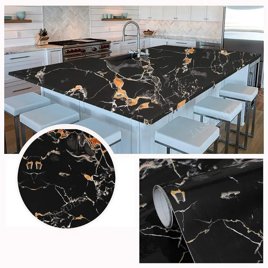 Luxury Marble Self-Adhesive PVC Wallpaper Roll 5 Meter - Black & White Marble 500 cm Γ 60 cm