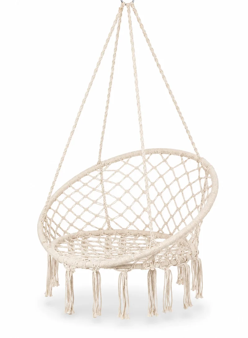 Cotton Hanging Chair Swings Comfortable Sturdy Knitted For Living Room & Patio - Beige