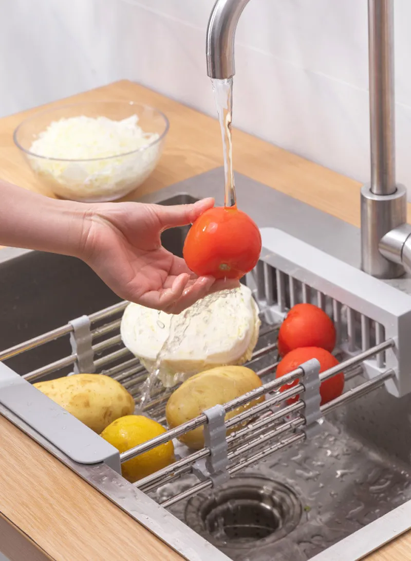 Stainless Steel Telescopic Fret Drying Rack, Organizer Rack for Utensils & Storage Kitchen, Ret