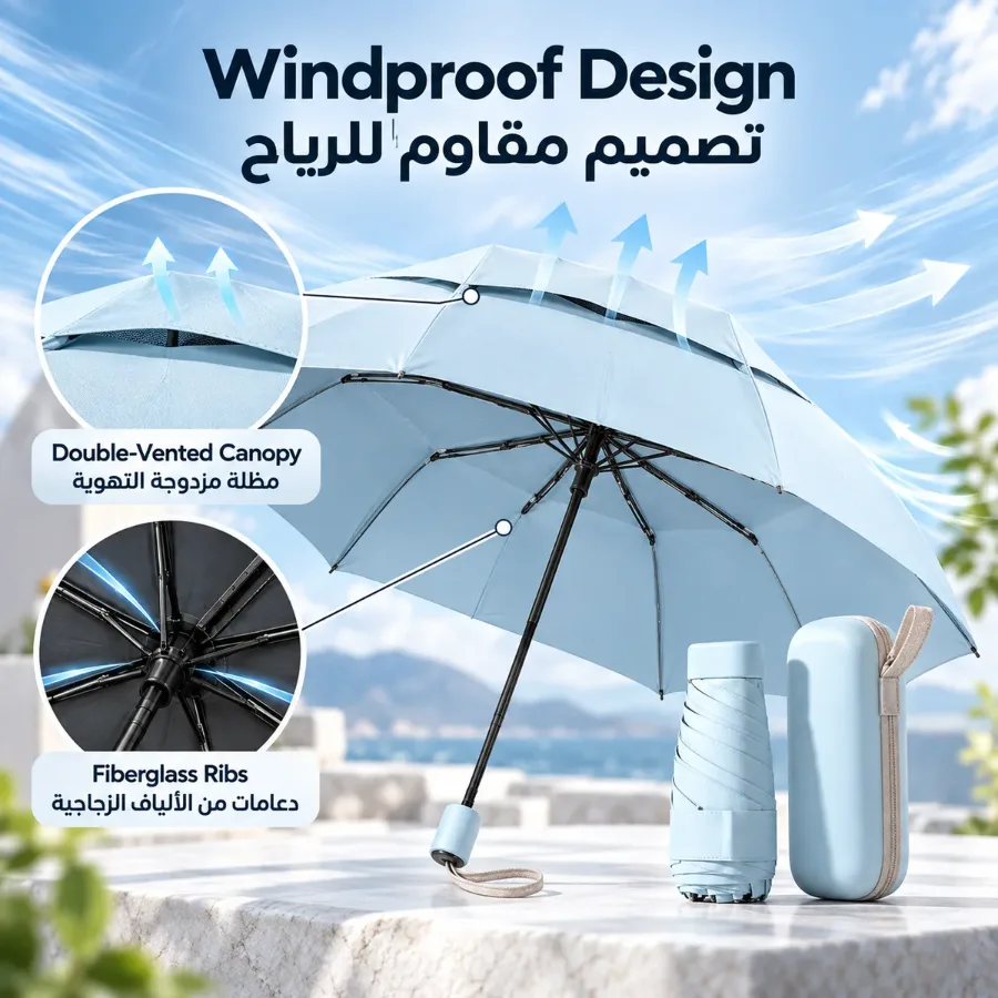 Mini Folding Umbrella with Case - Black β photo 2