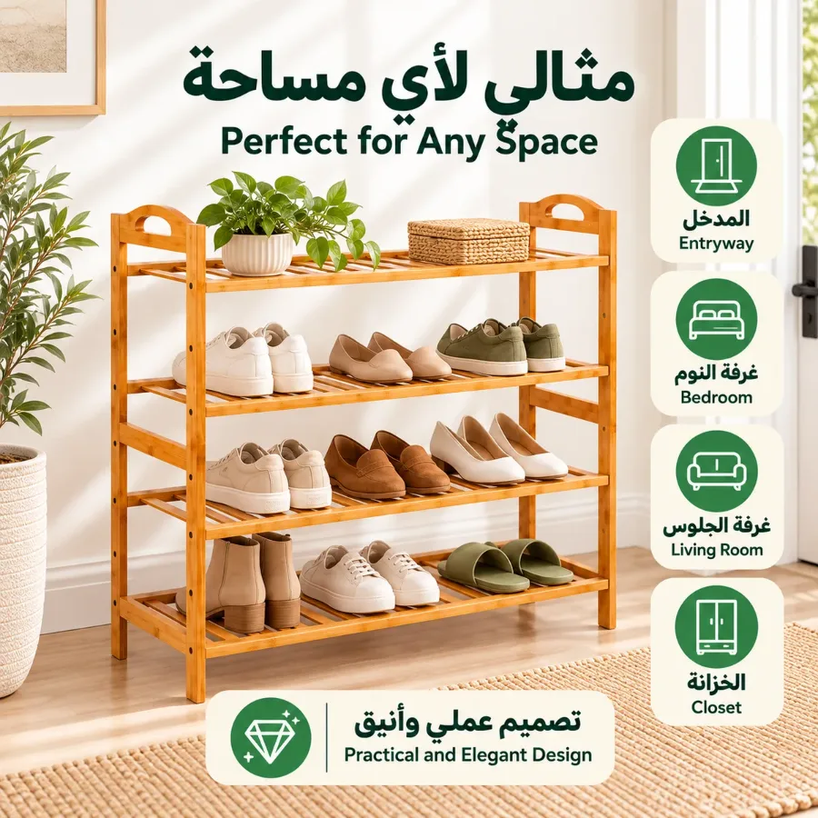 4 Layer Wooden Bamboo Shoe Rack 70x70x2cm β photo 4