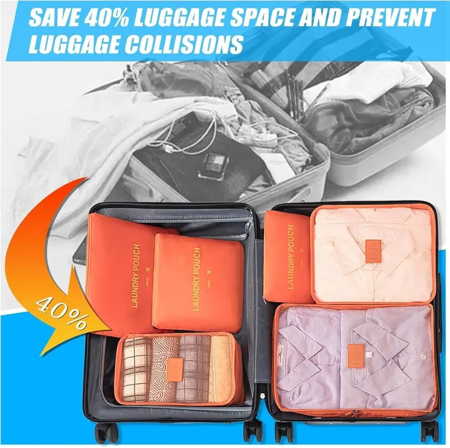 6-Piece Travel Packing Cubes Set – Foldable Luggage Organizer Bags - Brown — photo 3