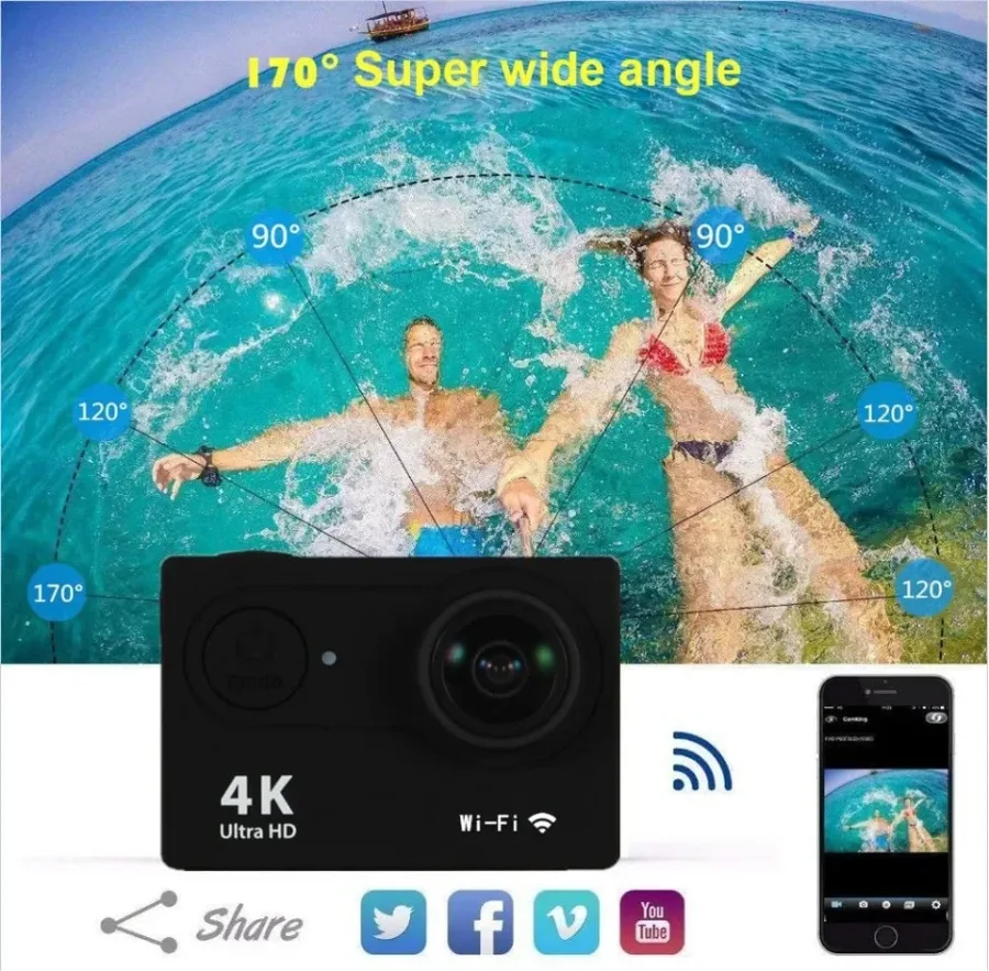 HD Waterproof Sport Action Camera 1080P/60FPS WiFi 2.0" 170D - Black β photo 2