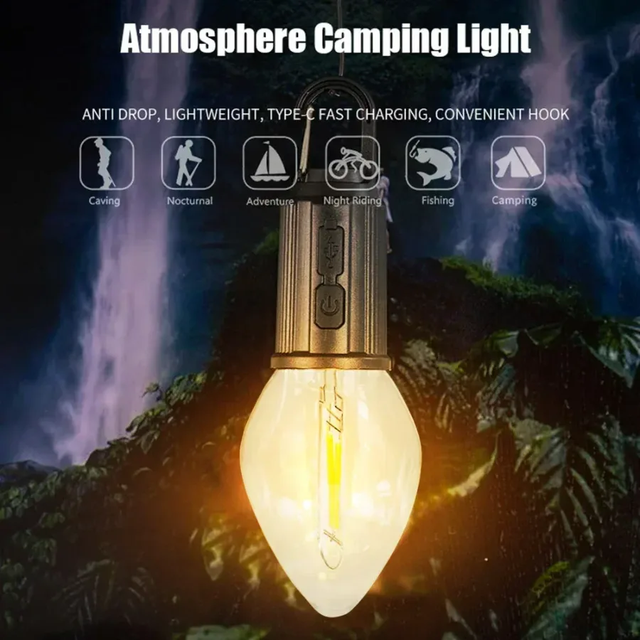 Portable Camping Lamp 600mAh LED with Hanging Portable Lighting Type C Charging Waterproof - T02
