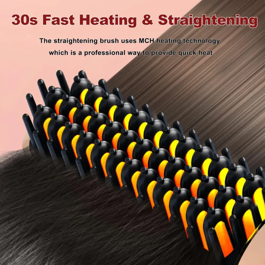 Portable Hair Straightening Comb with Negative Ions - Pink β photo 3