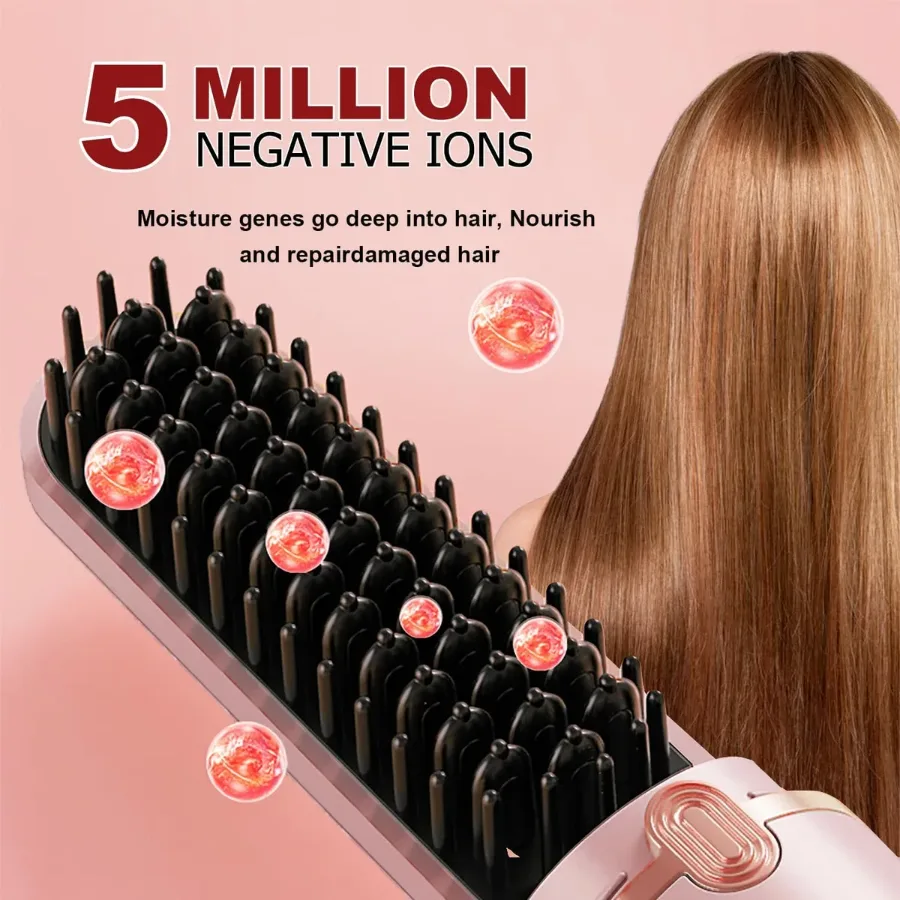 Portable Hair Straightening Comb with Negative Ions - Pink β photo 4