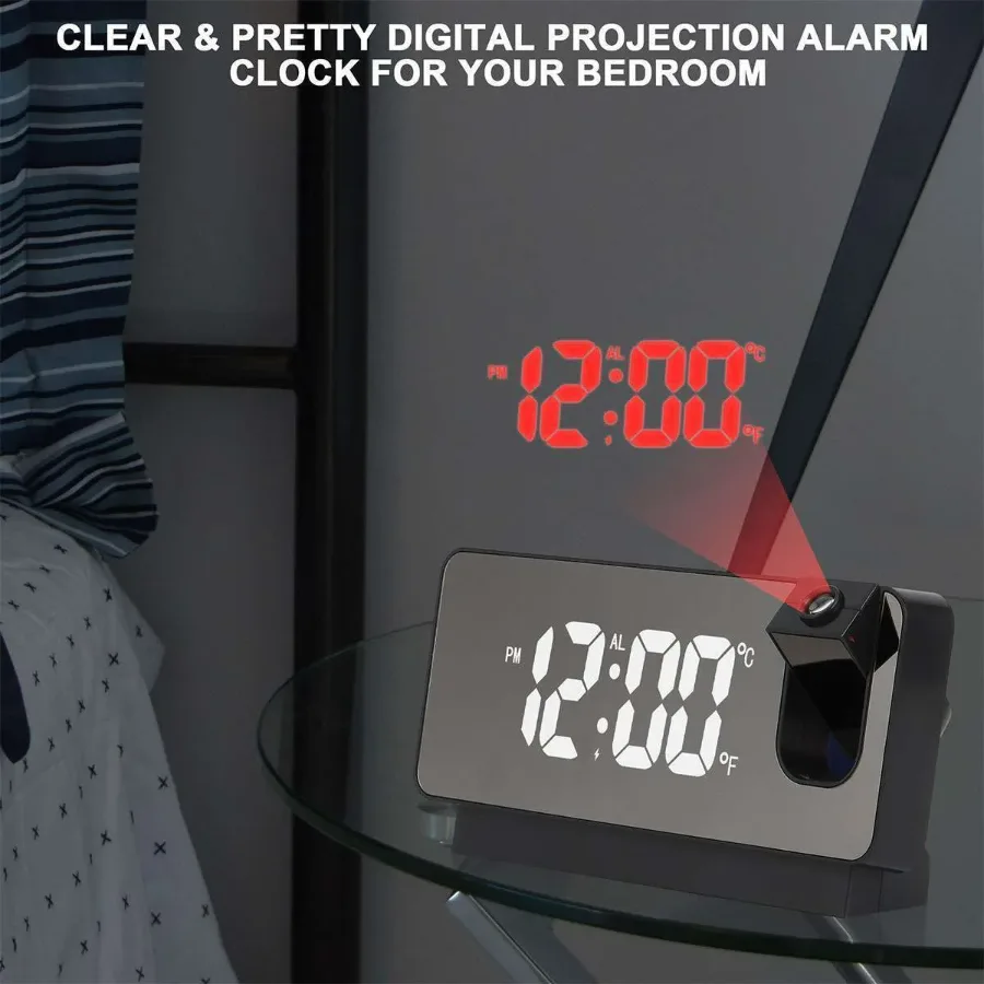 LED Digital Projector Projection Snooze Dual Alarm Clock Timer - White - White — photo 2