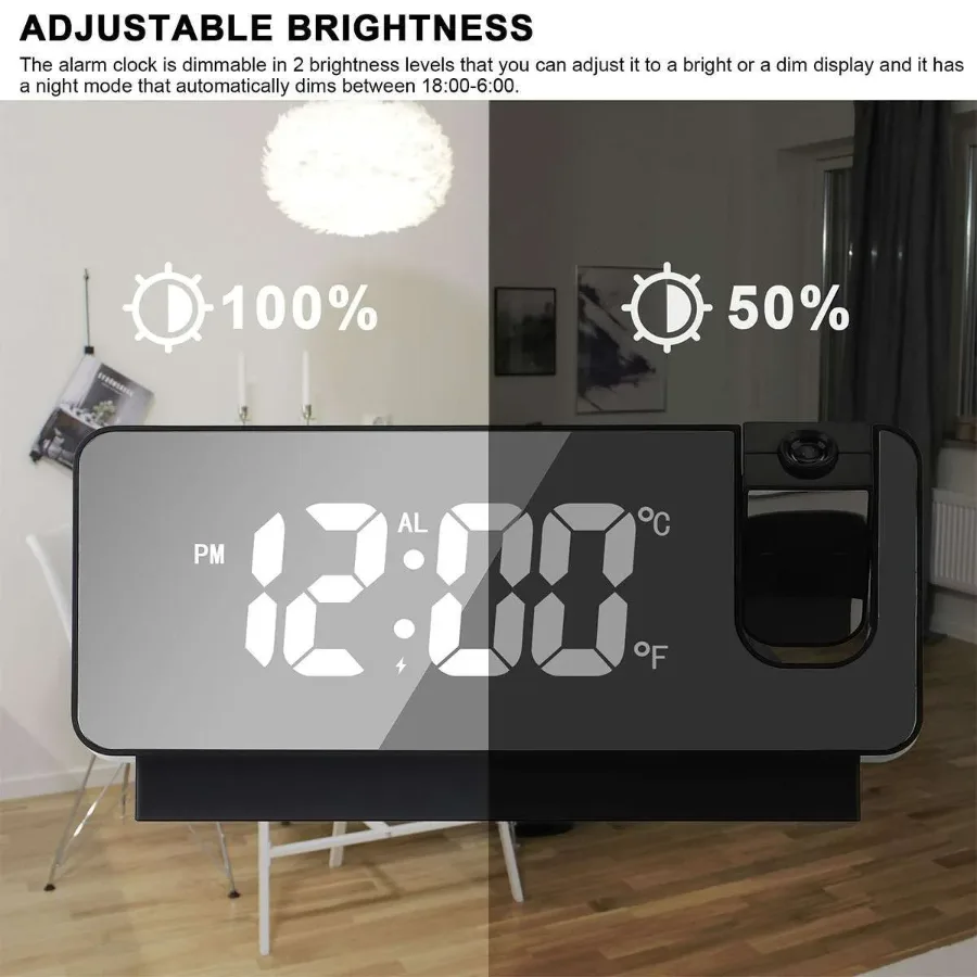 LED Digital Projector Projection Snooze Dual Alarm Clock Timer - White - White — photo 3