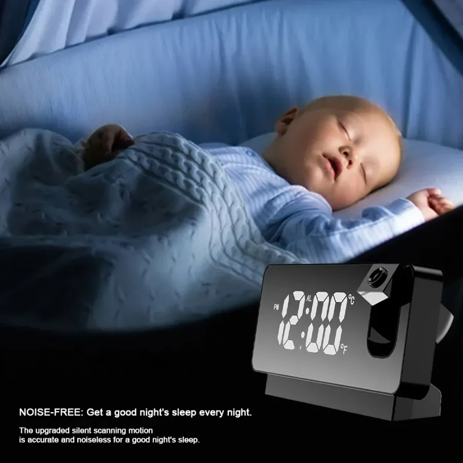 LED Digital Projector Projection Snooze Dual Alarm Clock Timer - White - White — photo 4