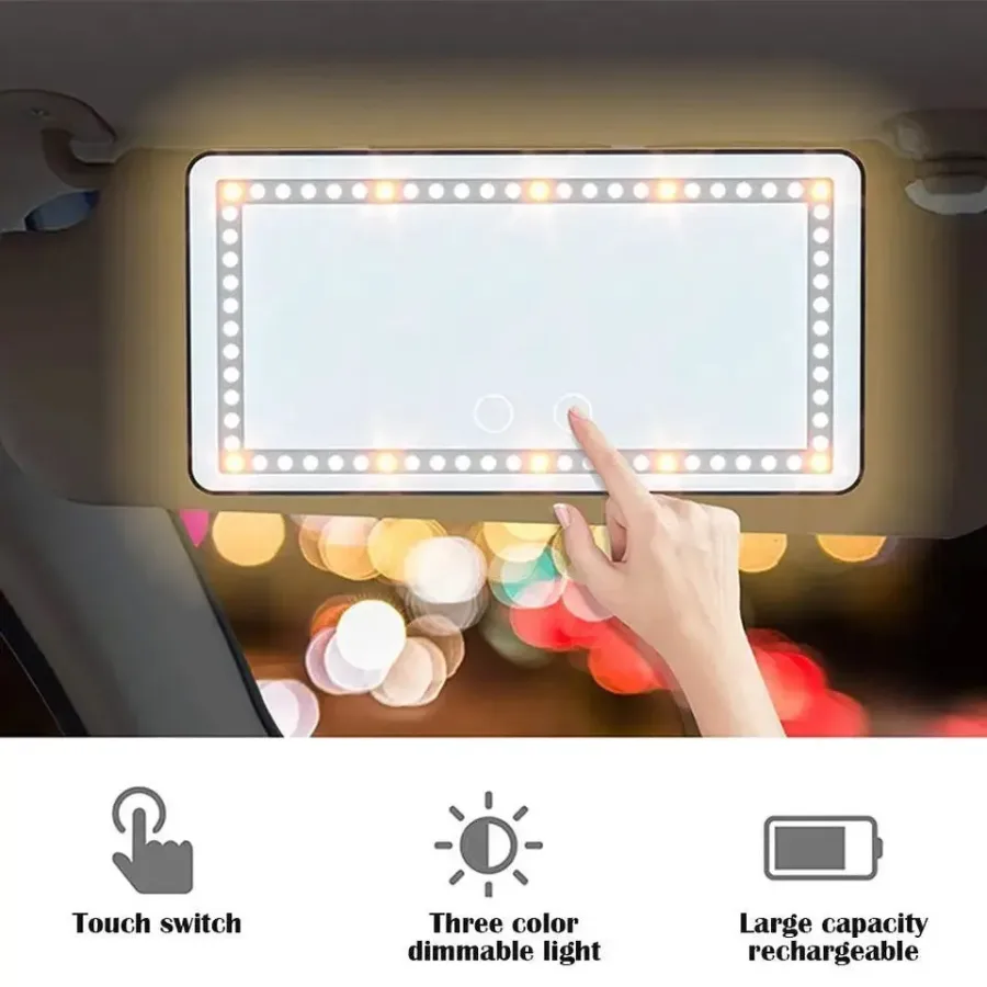 Car Mirror Vanity Led Rechargeable 3 Color - Black β photo 3