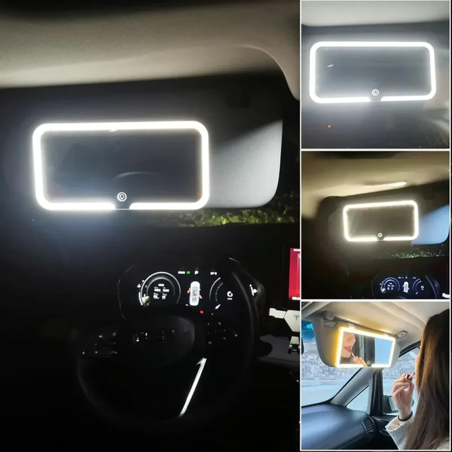 Car Mirror Vanity Led Rechargeable 3 Color - Black — photo 4