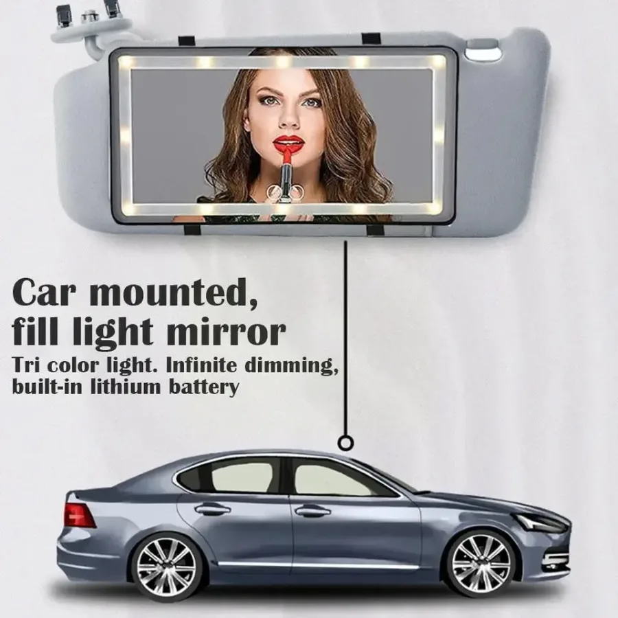 Car Mirror Vanity Led Rechargeable 3 Color - Black — photo 6