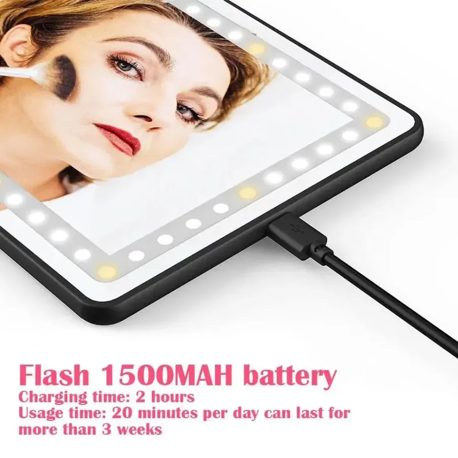 Car Mirror Vanity Led Rechargeable 3 Color - Black — photo 7