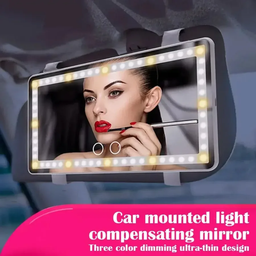 Car Mirror Vanity Led Rechargeable 3 Color - Black