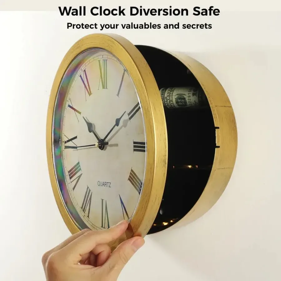 Hidden Clock Safe Gold Or Silver Color Retro Round Wall clock - Gold — photo 2