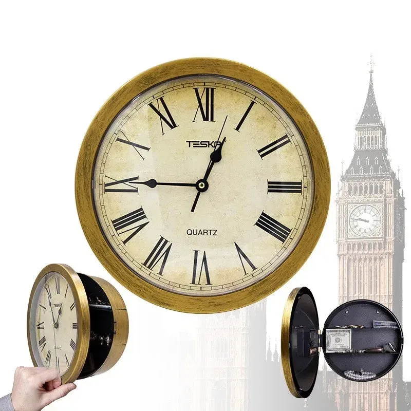 Hidden Clock Safe Gold Or Silver Color Retro Round Wall clock - Gold