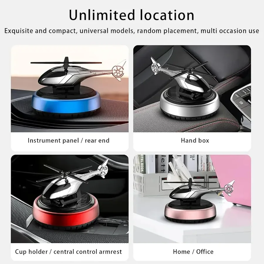 Solar Powered Helicopter Car Air Freshener Rotating Aromatherapy Diffuser for Car, Home & Office - Chrome — photo 4