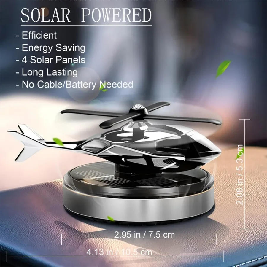 Solar Powered Helicopter Car Air Freshener Rotating Aromatherapy Diffuser for Car, Home & Office - Chrome β photo 5