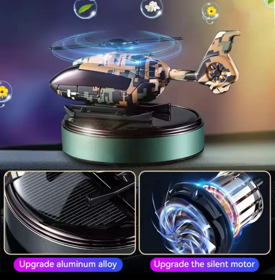 Solar Powered Helicopter Car Air Freshener Rotating Aromatherapy Diffuser for Car, Home & Office - Chrome — photo 10