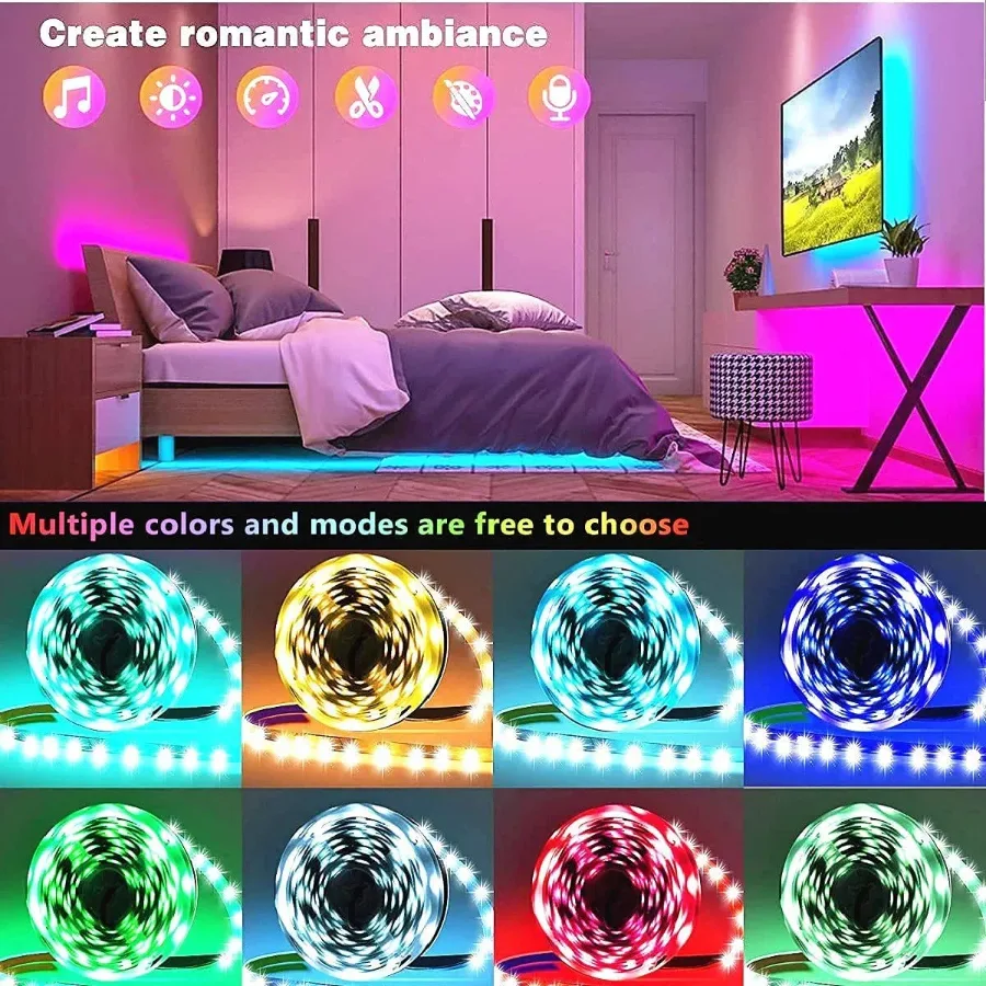 RGB Led Light 5 Meter Waterproof Phone App Bluetooth + Remote Controller - 5 Meter Remote + Bluetooth β photo 2