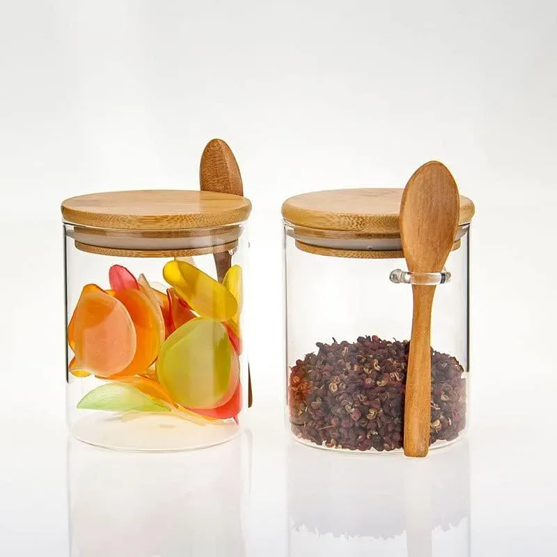 Airtight Glass Jars With Bamboo Lids And Spoons - 250ml — photo 3