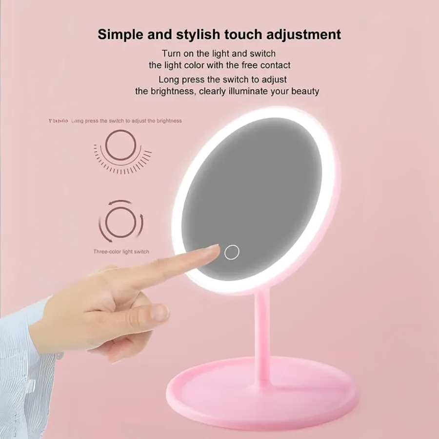 Portable Magnifying Makeup Mirror with Rechargeable LED Lights - White β photo 2