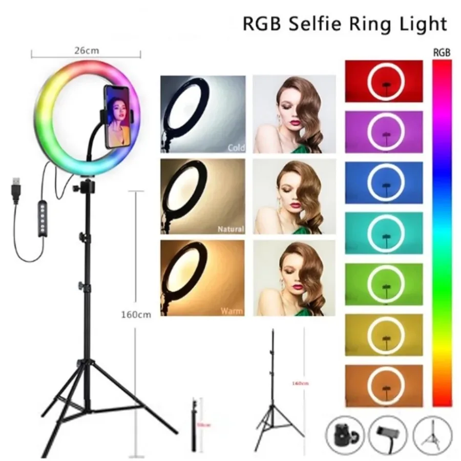 RGB Ring Light With 2.1 Meter Tripod - Rgb Ring Light 26cm With 20 cm Tripod — photo 2