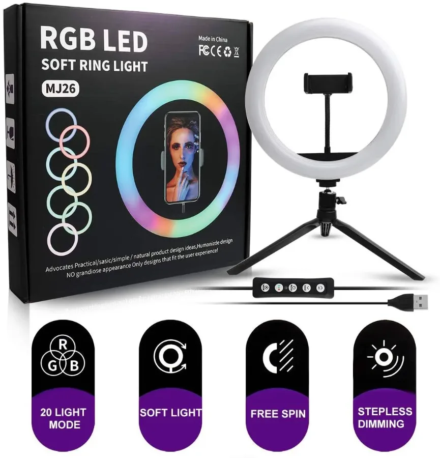 RGB Ring Light With 2.1 Meter Tripod - Rgb Ring Light 26cm With 20 cm Tripod