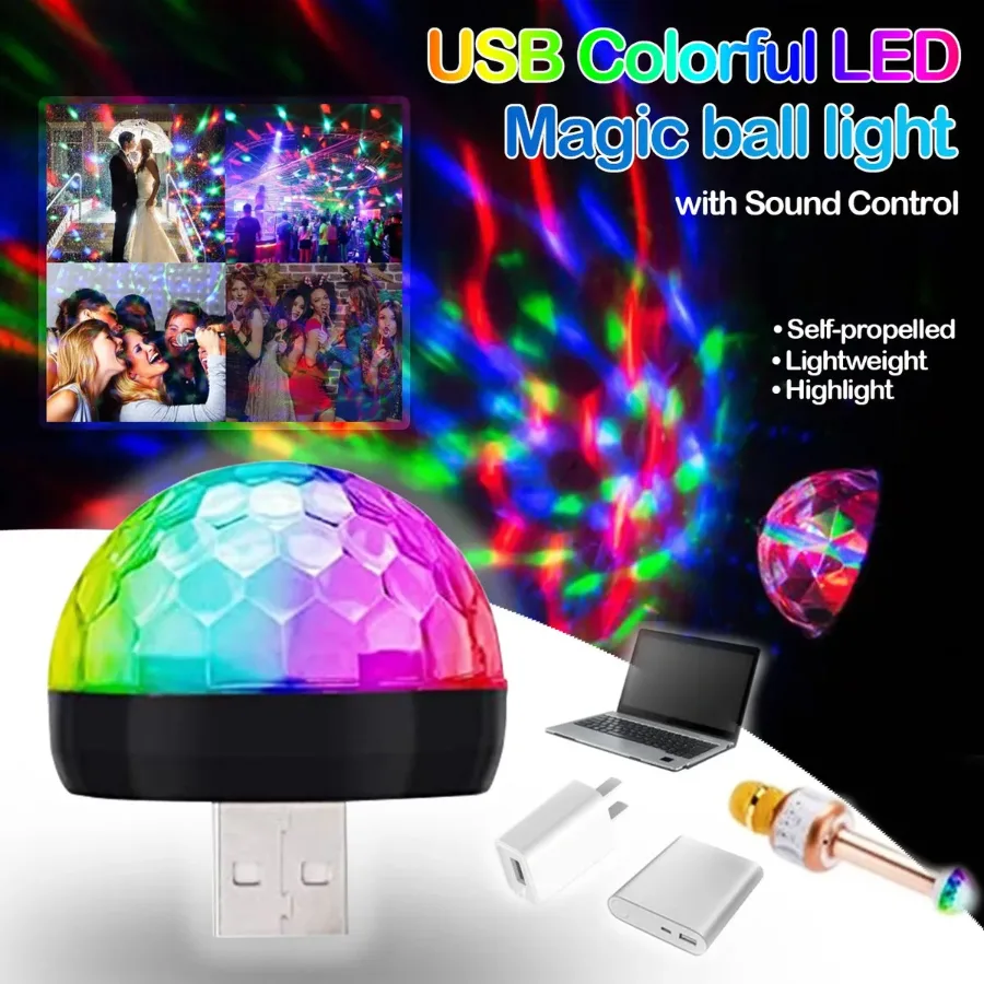 Car LED Light Small Magic Ball Lamp Crystal RGB LED 4W Sound Control Disco Party Music for Android - With Music Control — photo 2