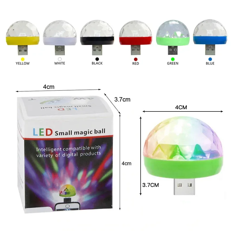 Car LED Light Small Magic Ball Lamp Crystal RGB LED 4W Sound Control Disco Party Music for Android - With Music Control
