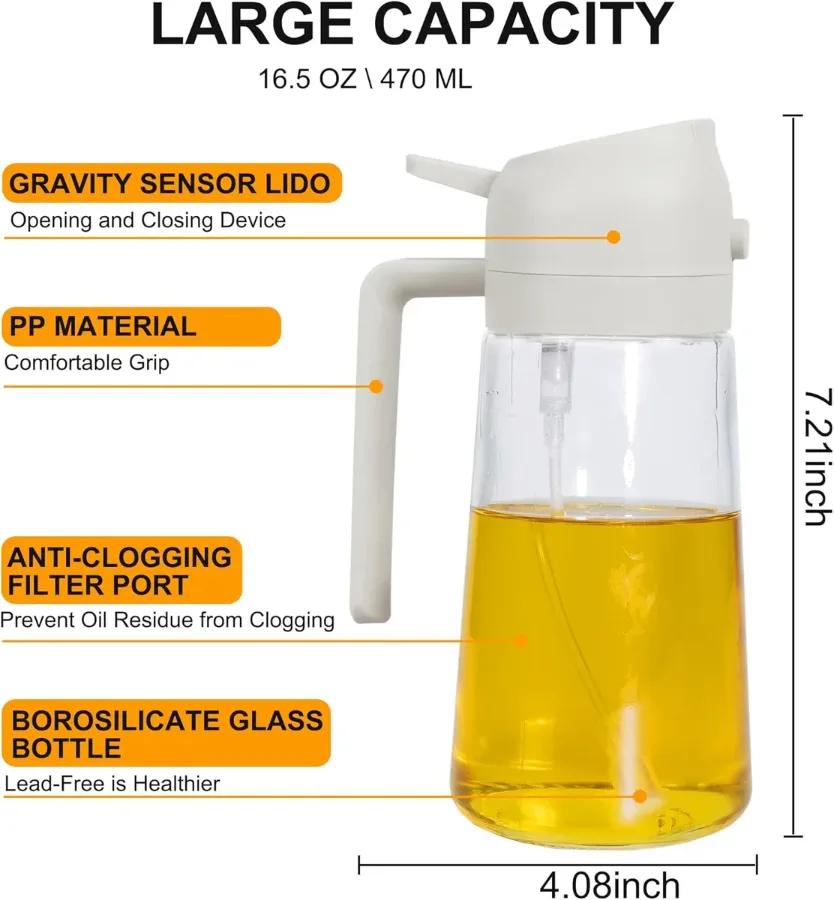 2 in 1 Olive Oil Dispenser and Oil Sprayer for Cooking - Yellow β photo 6