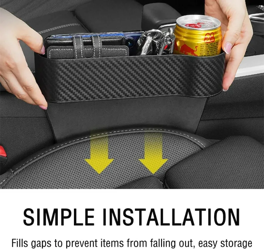Carbon Fiber Car Seat Organiser with Cup Holder - Beige carbon fiber / Right side β photo 6