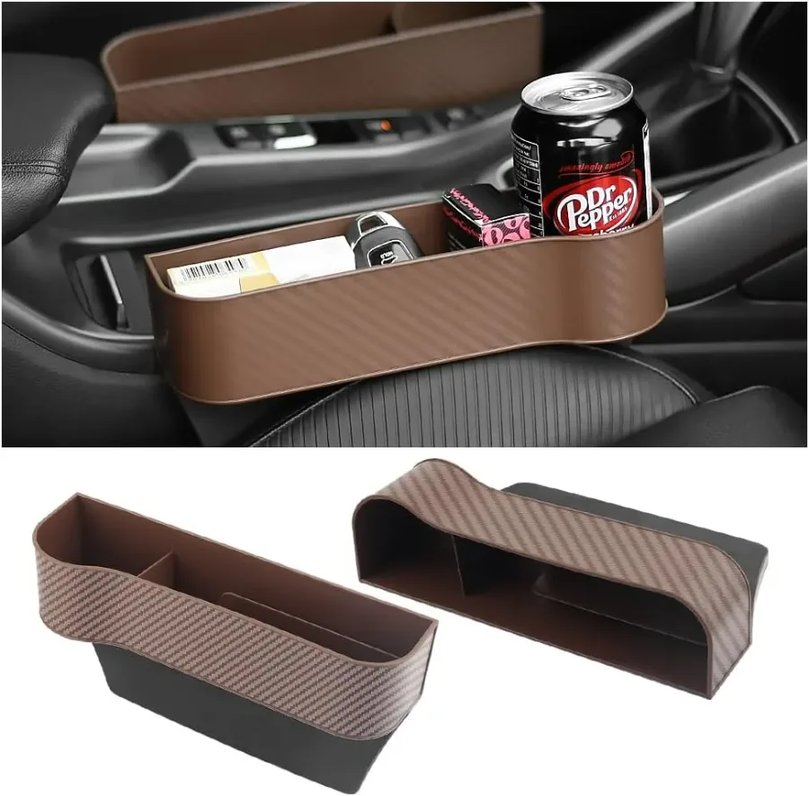 Carbon Fiber Car Seat Organiser with Cup Holder - Beige carbon fiber / Right side β photo 9