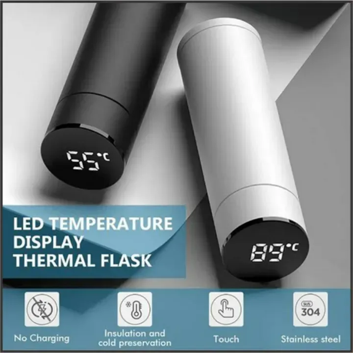 Temperature Display Vacuum Insulated Water Bottle Thermos - White β photo 2