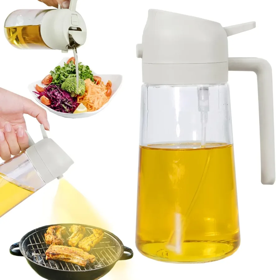 2 in 1 Olive Oil Dispenser and Oil Sprayer for Cooking - Black