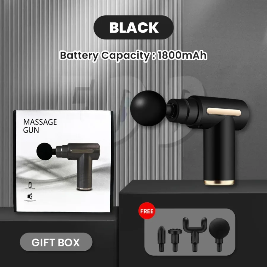 Rechargeable Mini Muscle Massage Gun With 6 Gears And 4 Massage Heads - Grey