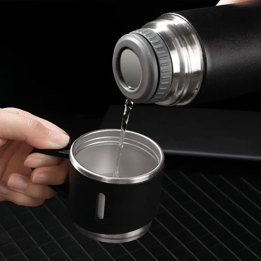 Thermos With Cups Double Wall Stainless Steel 500ml Vacuum Flask - Silver β photo 2