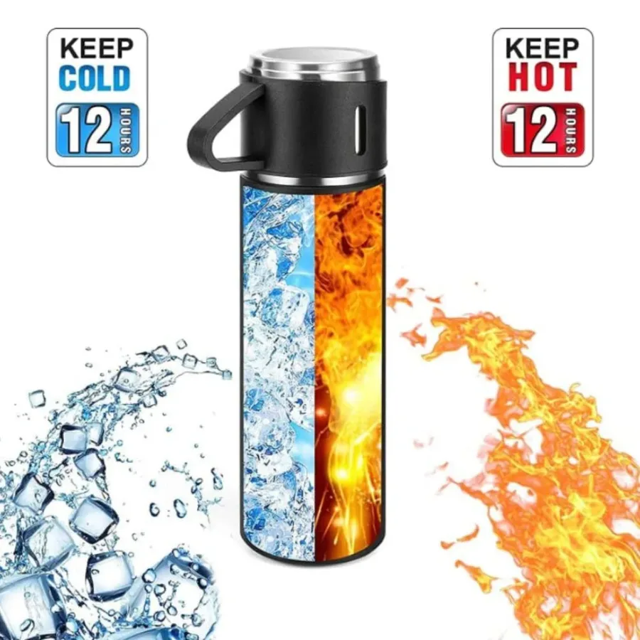 Thermos With Cups Double Wall Stainless Steel 500ml Vacuum Flask - Silver β photo 4