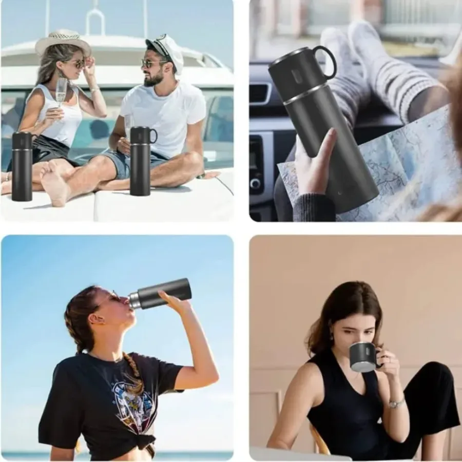 Thermos With Cups Double Wall Stainless Steel 500ml Vacuum Flask - Silver β photo 6