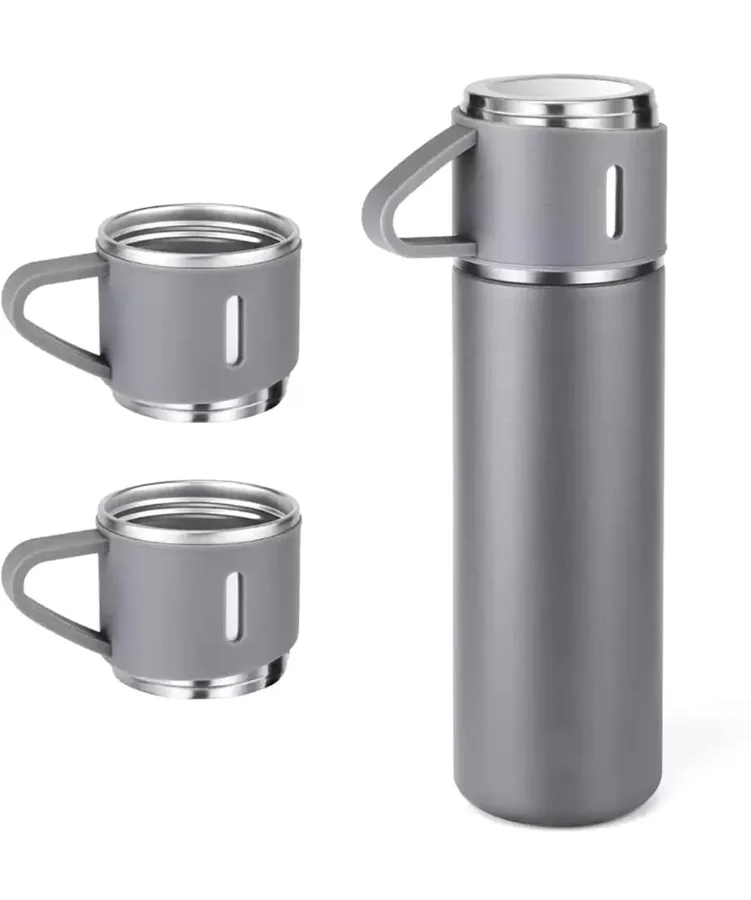 Thermos With Cups Double Wall Stainless Steel 500ml Vacuum Flask - Silver β photo 8