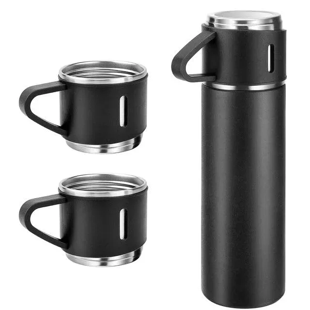 Thermos With Cups Double Wall Stainless Steel 500ml Vacuum Flask - Silver β photo 9