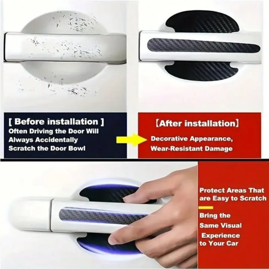 8PCS/SET Carbon Fiber Car Door Handle Protector Cover Inner Bowl Anti Scratch Sticker - Kia — photo 4
