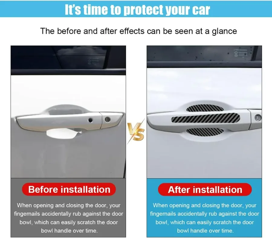 8PCS/SET Carbon Fiber Car Door Handle Protector Cover Inner Bowl Anti Scratch Sticker - Audi — photo 6
