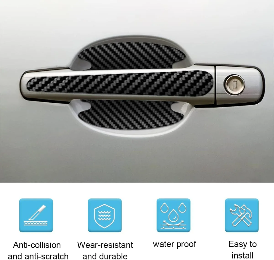 8PCS/SET Carbon Fiber Car Door Handle Protector Cover Inner Bowl Anti Scratch Sticker - Peugeot — photo 2