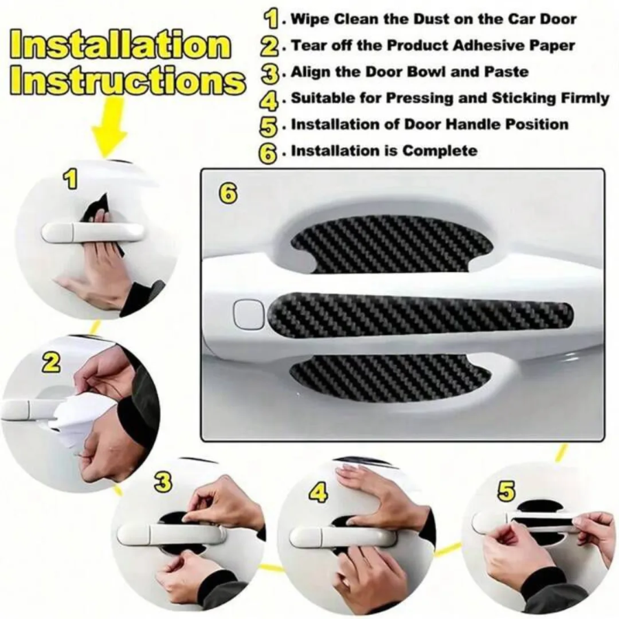8PCS/SET Carbon Fiber Car Door Handle Protector Cover Inner Bowl Anti Scratch Sticker - Peugeot — photo 5