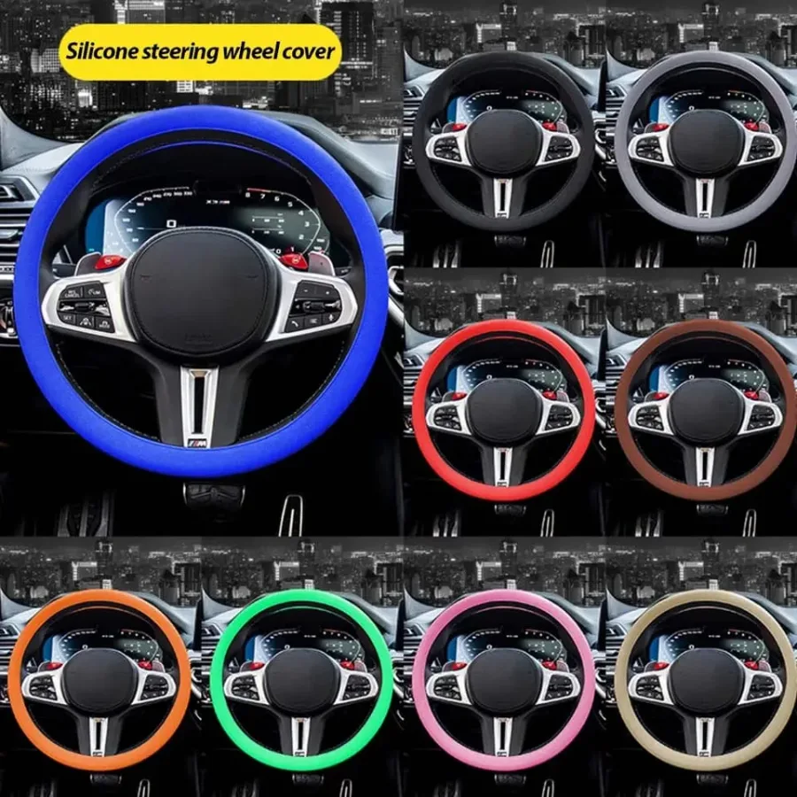 Universal Solid Color Anti-slip Silicone Car Steering Wheel Protective Cover - Light Green — photo 3