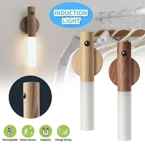 Rechargeable Led Light Motion Sensor Magnetic Wood Wall Light - 2 Pieces