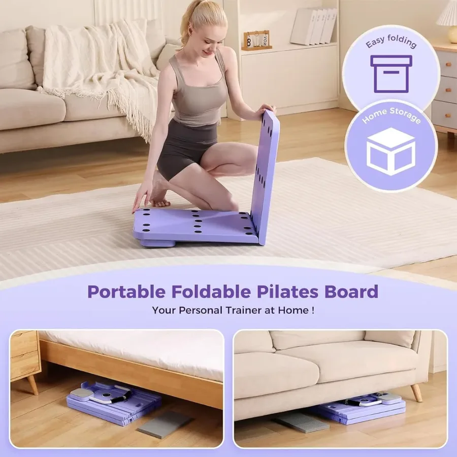 Foldable Pilates Reformer Machine – Multifunctional Home Fitness Board with Ab Roller - Black — photo 4