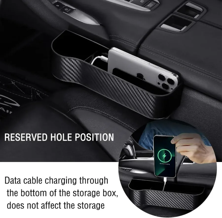 Carbon Fiber Car Seat Organiser with Cup Holder - Beige carbon fiber / Left Side β photo 4